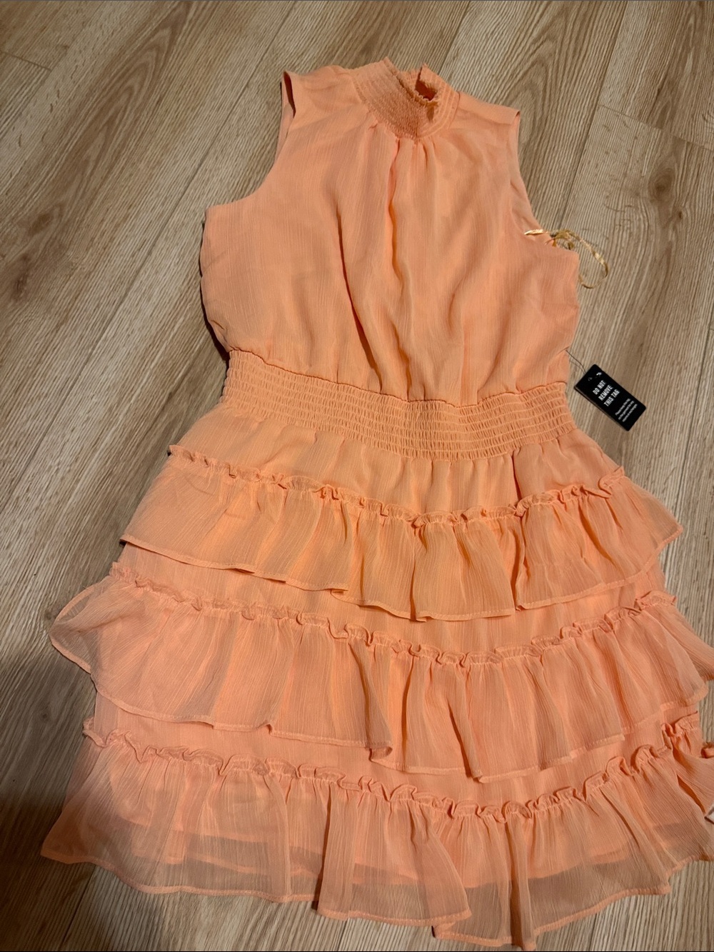 Express Women Bright Peach Ruffle Tiered Dress